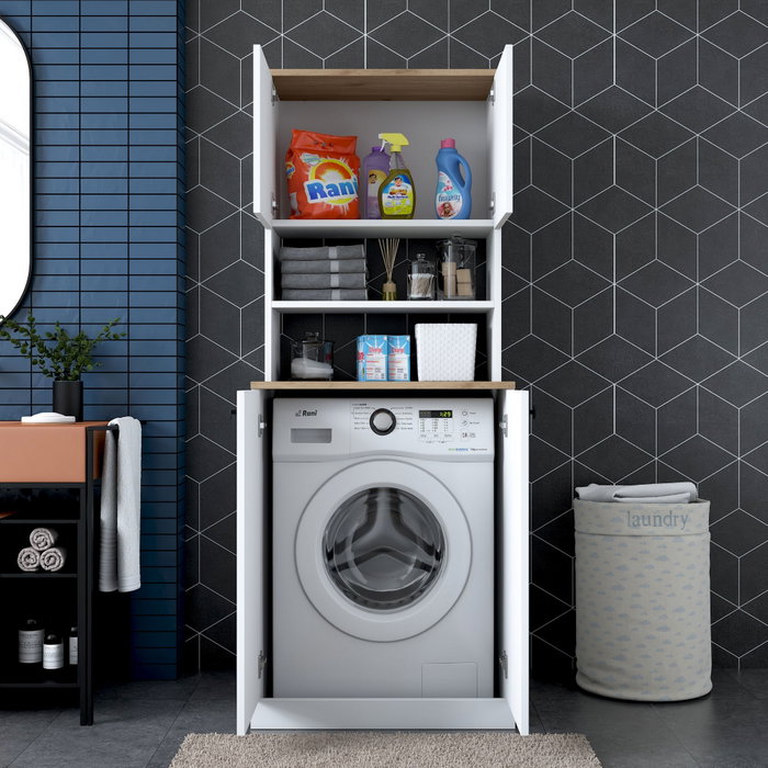 Hanah Home Armario para Lavadora KD102 - 2160 - Nogal, Organizador Funcional para Lavadero
